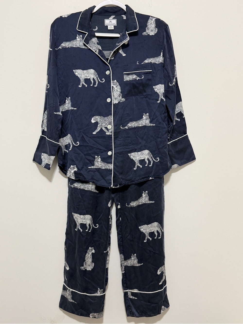 Petite Plume Size Small Panthre De Nuit Piped Silk Pajamas Designer Sleepwear